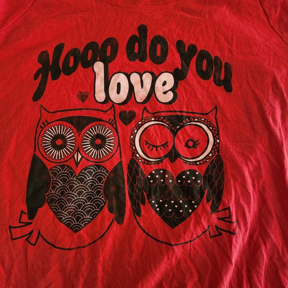 Hooo Do You Love‎ Fifth Sun Owl Long Sleeve Red T-Shirt Kids XL